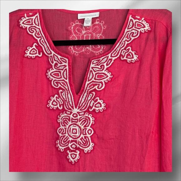 Charter Club Lined Beaded Tunic Top Blouse Cover up XL Beachy Coastal Summer - Picture 3 of 12